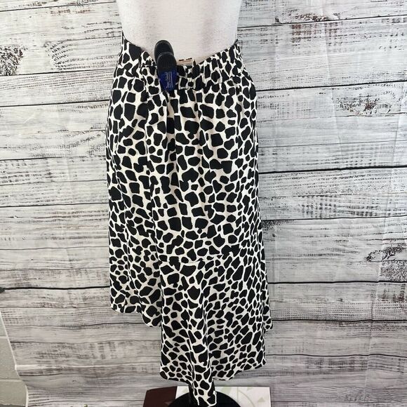 INC International Concepts Skirt sz 12 Black Ivory Giraffe High Low A Line Midi - Picture 9 of 12